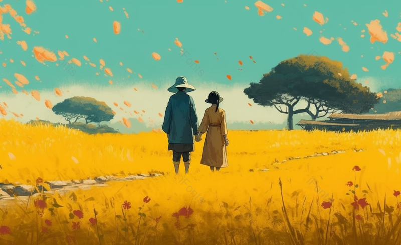 唯美郊外浪漫情侣情人节手绘原创插画乡间道路游玩观赏图,插画/手绘图,插画/手绘图库,插画/手绘图下载,插画/手绘
